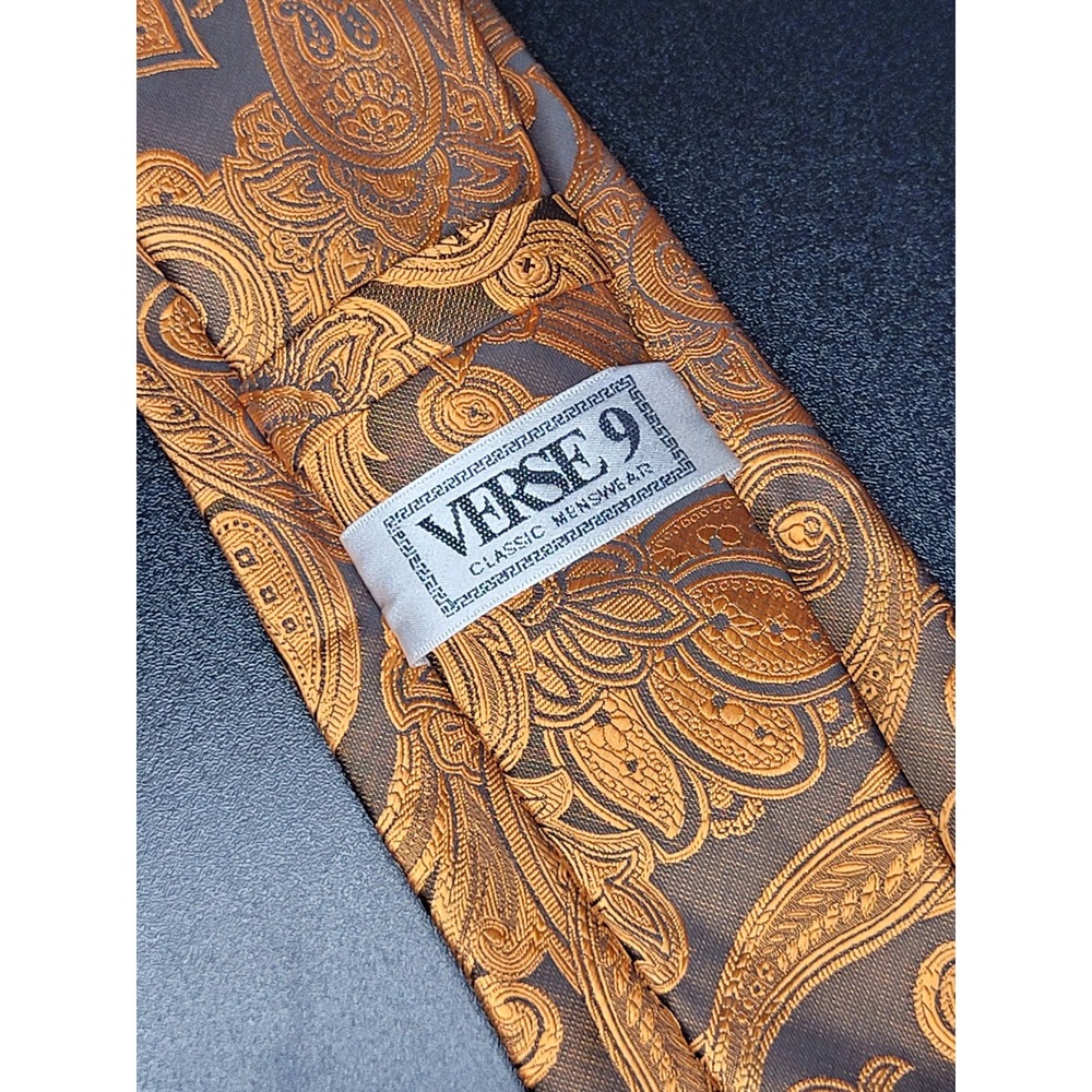 Verse 9 Necktie Copper Charcoal Grey Woven Paisley